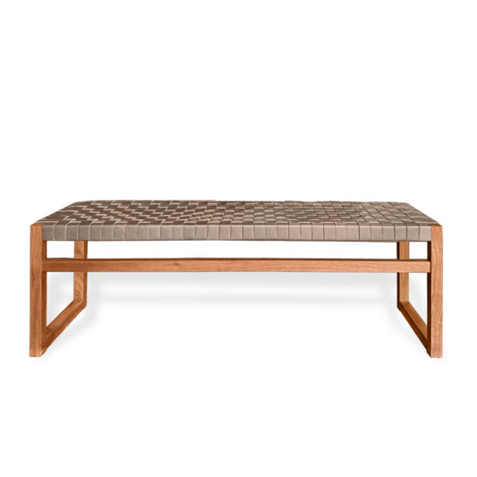 Modern Teak Bench with Woven Leather by Edward Smith