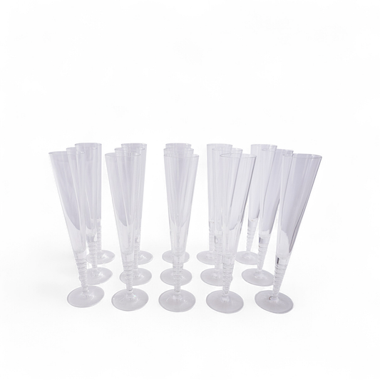 Steuben Evening Art Glass Fluted Champagne Glasses by Dante Marioni, Set of 16
