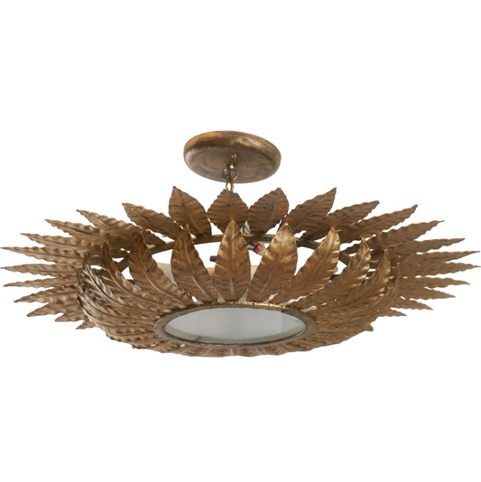 Vintage Art Nouveau Spanish Gilt Sunburst Pendant Light