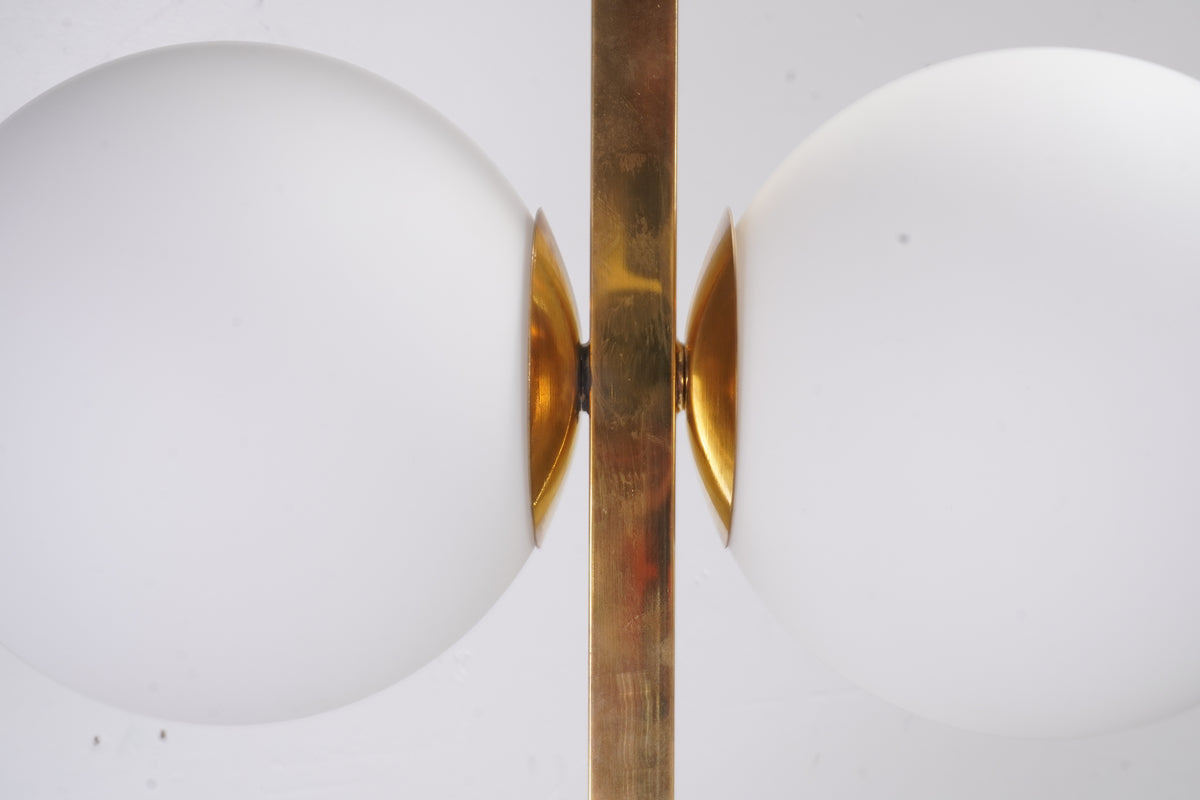 Vintage Italian Brass Floor Lamps with Opaline Ball, Pair of