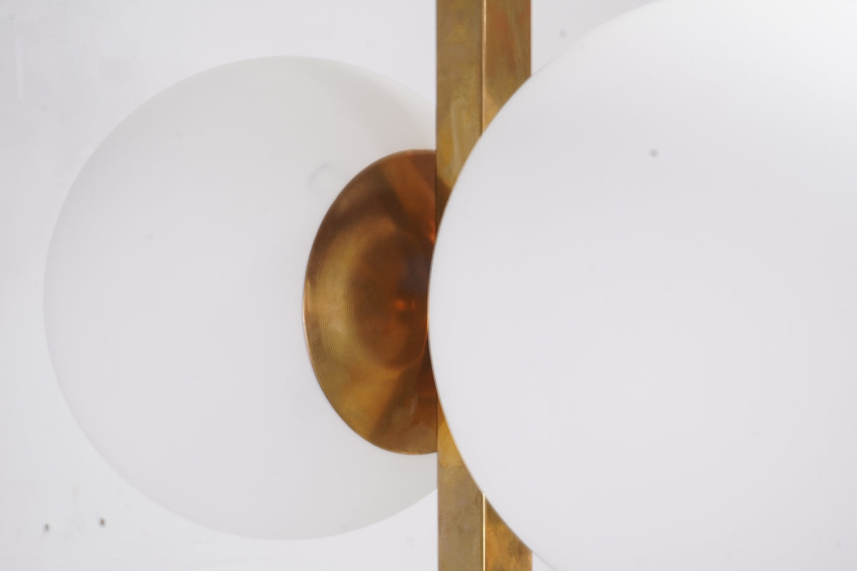 Vintage Italian Brass Floor Lamps with Opaline Ball, Pair of