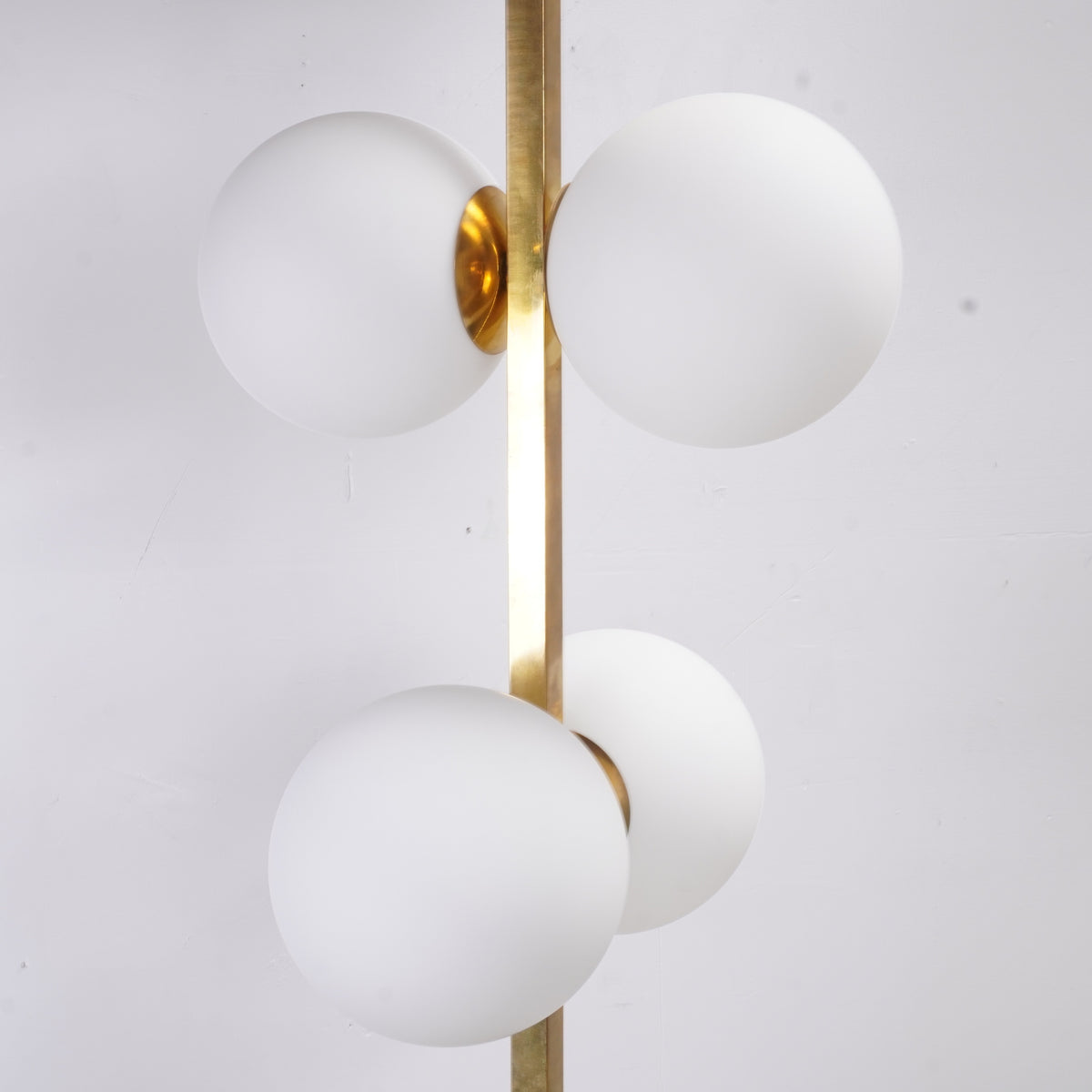 Vintage Italian Brass Floor Lamps with Opaline Ball, Pair of