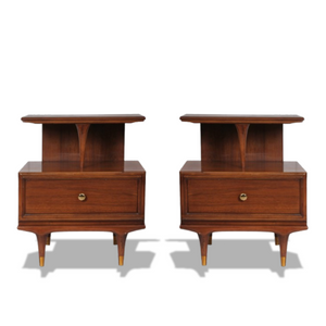 Kent Coffey Continental Mid-Century Walnut Nightstand, Pair of