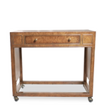 Mastercraft Drop Leaf Burl Wood Rolling Serving Cart Bar with Textured Brass Top