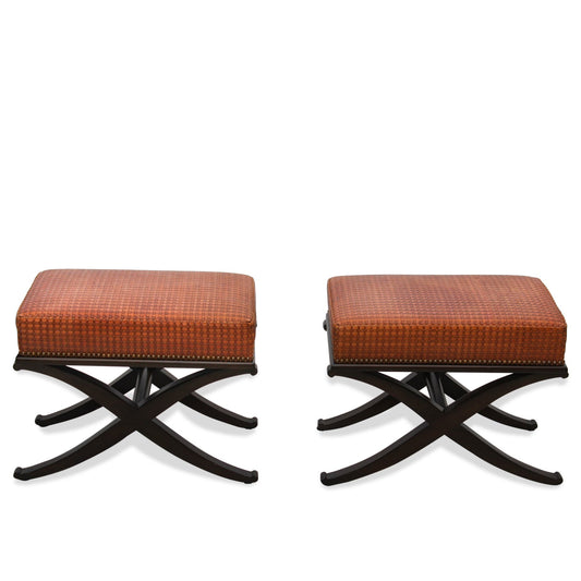 Pair of Modern Woven Leather X Base Benches