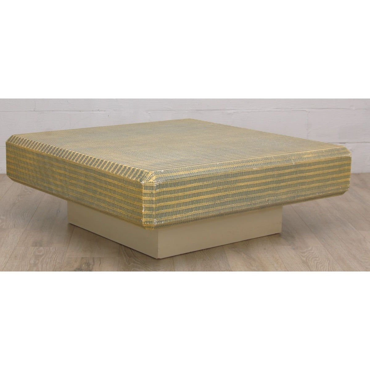 Karl Springer Square Plinth Coffee Table with Grass Cloth C1970s